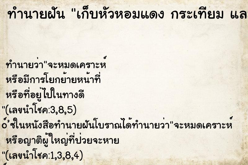 ทำนายฝันเก็บหัวหอมแดงกระเทียมและพริกแห้งใส่ถุง ทำนายฝันทำนายฝันเก็บหัวหอมแดงกระเทียมและพริกแห้งใส่ถุง